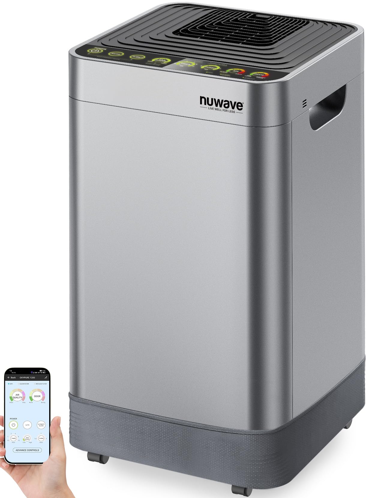 Nuwave Air Purifier for Extra Large Room 2934 Sq Ft, OxyPure Smart Air Purifier with 5 Stage Filtration, Extra EZ Covers for Pet, Air Quality & Odor Sensors, Smart WiFi, Quiet Sleep Mode for Bedroom Image