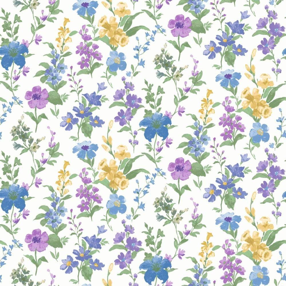 Flower Floral Wallpaper Country Garden Blue Green Purple Yellow White Paste Wall from YöL