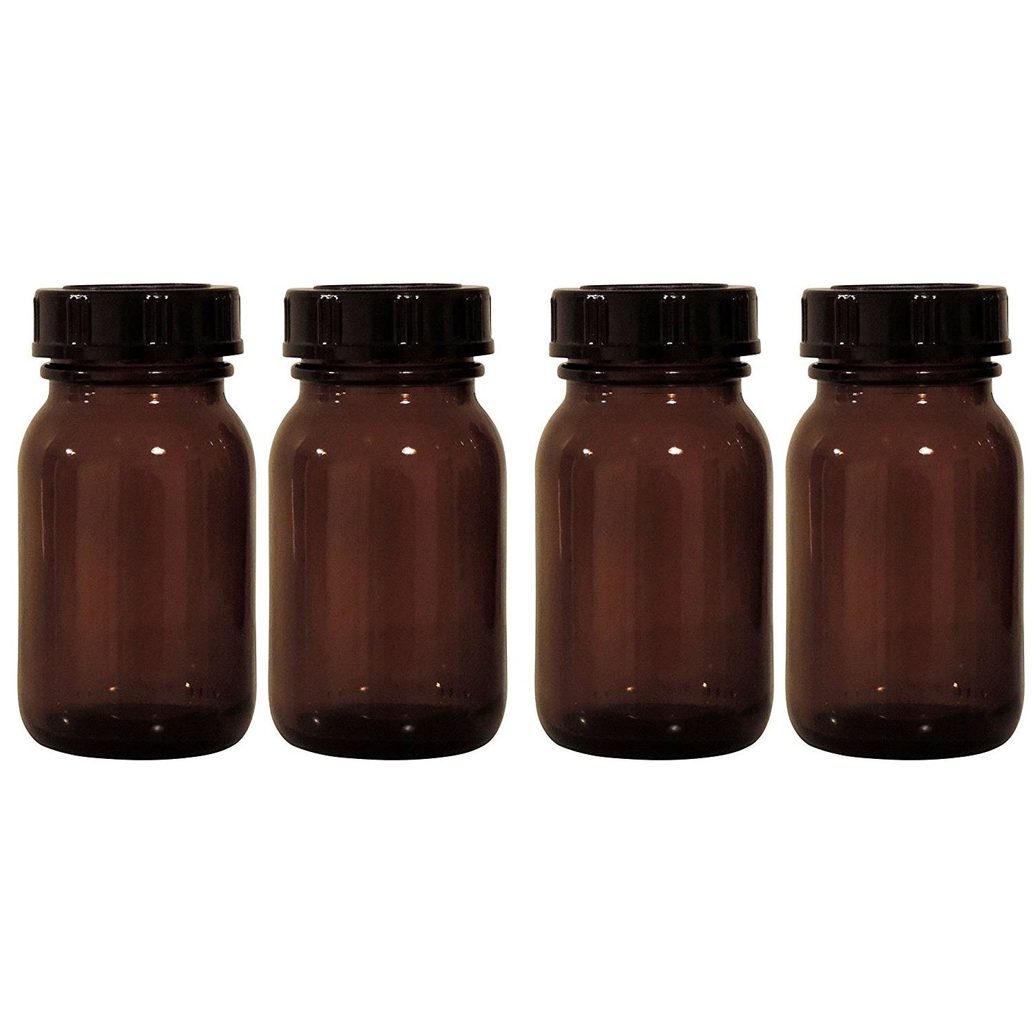Viva Haushaltswaren Brown Pharmacy Glass Set 4x 100 ml Including Screw Cap and Labels Made in Germany