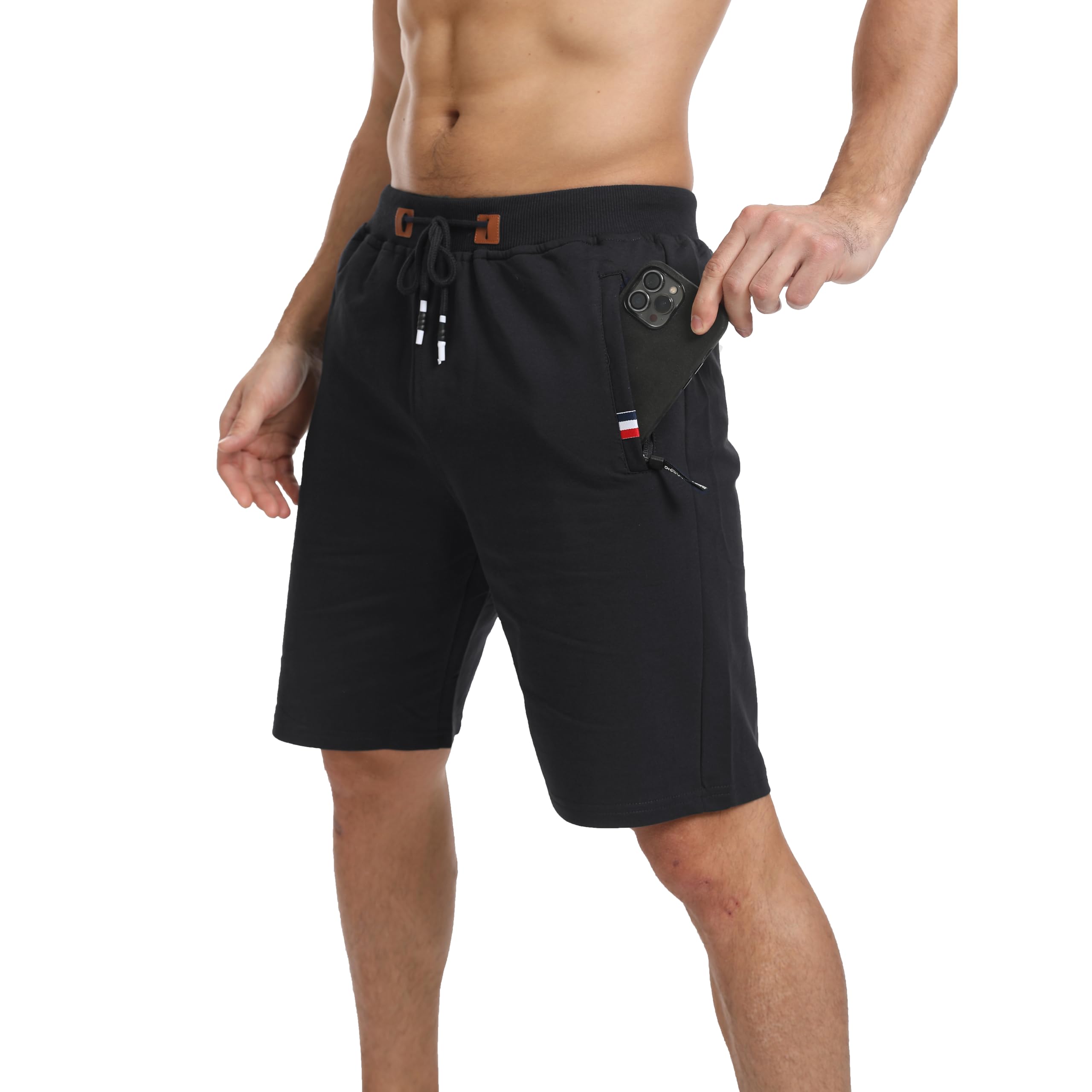 JustSun Sport Shorts Herren Kurze Hose Sommer beiläufig Baumwolle Elastische Taille Sweat Shorts Schwarz Small 4