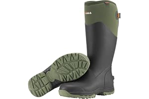 HISEA Rubber Rain Boots for Men, Waterproof Insulated Neoprene Hunting Boots, Durable Anti-Slip Outdoor Mud Boots for Hunting Gardening Farming Fishing Yard Working, Adjustable Calf