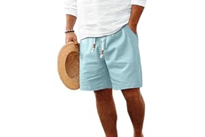 HOTake Men's Linen Shorts Casual Drawstring Elastic Waist Summer Beach Vacation Shorts