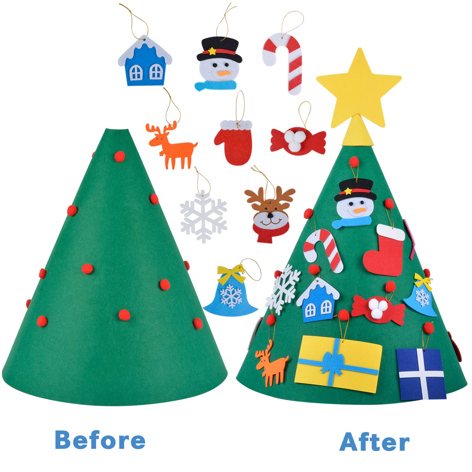 B bangcool Felt Christmas Tree for Kids 18PCS Christmas Craft Kit Xmas Tree DIY Handmade Ornament Kit Craft Supplies