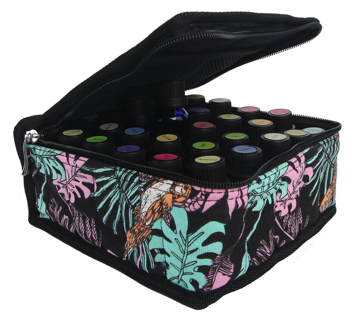 Essential Oils Storage - pureGLO 30 Bottle Essential Oil Carrying Case - Essential Oil Organizer Bag Travel Carrier Holds 5ml, 10ml, 15ml Vials - Holder for Young Living & Doterra Containers Floral