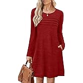 OFEEFAN Womens Long Sleeve Tunic Dress Fall Fashion Sweater Dress with Pockets Pleated Front Casual Winter