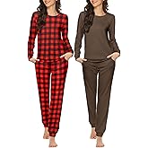 Ekouaer 2 Pack Pajama Sets for Women,Long Sleeve Top With Jogger Pants Lounge Set Sleepwear with Pockets