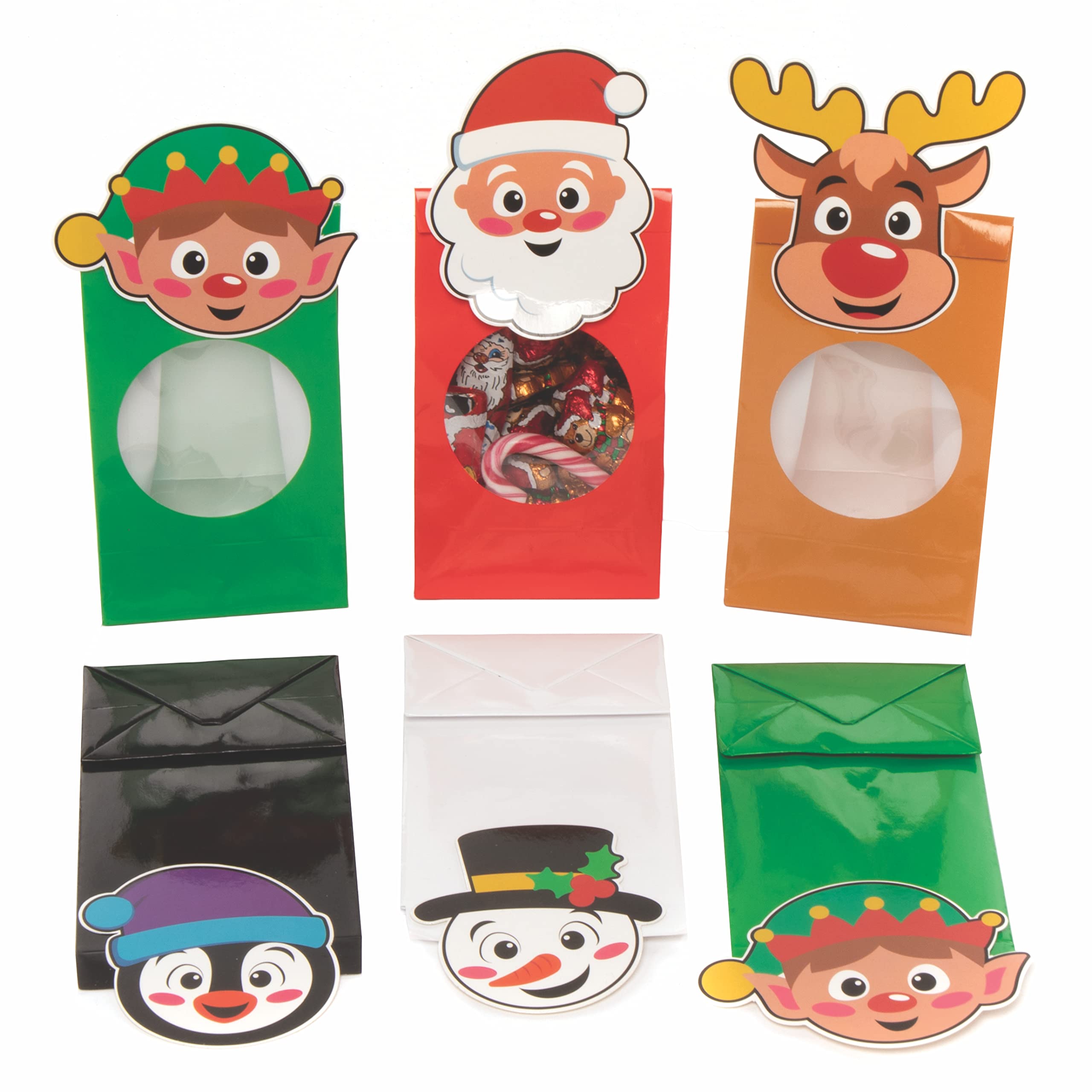 Baker Ross FC273 Christmas Treat Bags - Pack of 10, Festive Treat Sack for Favours, Gifts and Rewards, Small Christmas Gift bags for Kids
