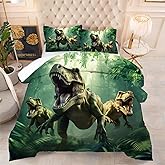 VTKON Dino Bedding Set Queen Size for Boys Dino Comforter for Kids 3 Pieces Dinosaur Comforter Set for Home Decor