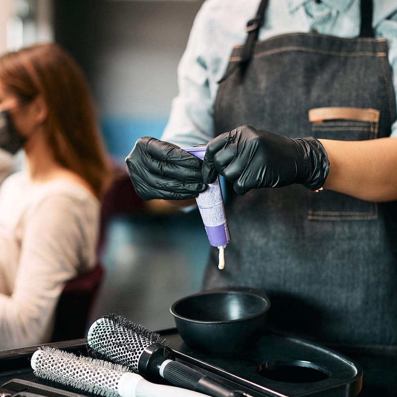 minkissy Wiederverwendbare Latexhandschuhe Für Friseursalon 5 Paare Schwarze Salonhandschuhe Für Haarfärbung Puderfrei Mit Strukturiertem Griff Mittelgroß Für Farbverarbeitung Und Schutz 9