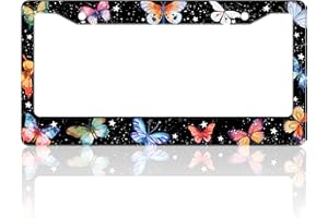 TINALUIN Beautiful Colorful Butterfly License Plate Frame Funny Watercolor License Plate Holder for Front or Rear Car Tags Stainless Steel Car Decoration with Screws 6.3 X 12.2 in