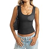 EasyGala Womens Padded Double Lined Tank Tops Scoop Neck Built in Bra Tops Slim Fit Sleeveless Shirts Summer Outfit