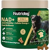 Nutridog NMN Supplement for Dogs NAD+ Booster - Anti-Aging &amp; Longevity | Soft Chews for Senior Dogs with Resveratrol, CoQ10, Glucosamine &amp; Omega-3 - 3-in-1 Cellular Energy, Joint &amp; Skin Support