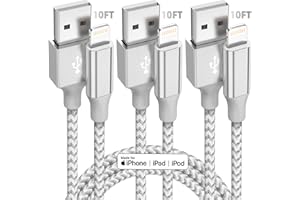 BKAYP iPhone Charger [Apple MFi Certified] 3pack 10FT Long Lightning Cable Fast Charging High Speed Data Sync USB Cable Compatible iPhone 13/12/11 Pro Max/XS MAX/XR/XS/X/8/7/Plus/6S (Grey White)