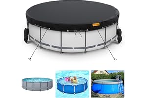 HIGHTQURO 18Ft Round Pool Cover, Inground Pool Covers for Above Ground Pools, Swimming Pool Cover Protector with Tie-Down Ropes & 4 Sandbags Increase Stability, Waterproof Dustproof Hot Tub Cover