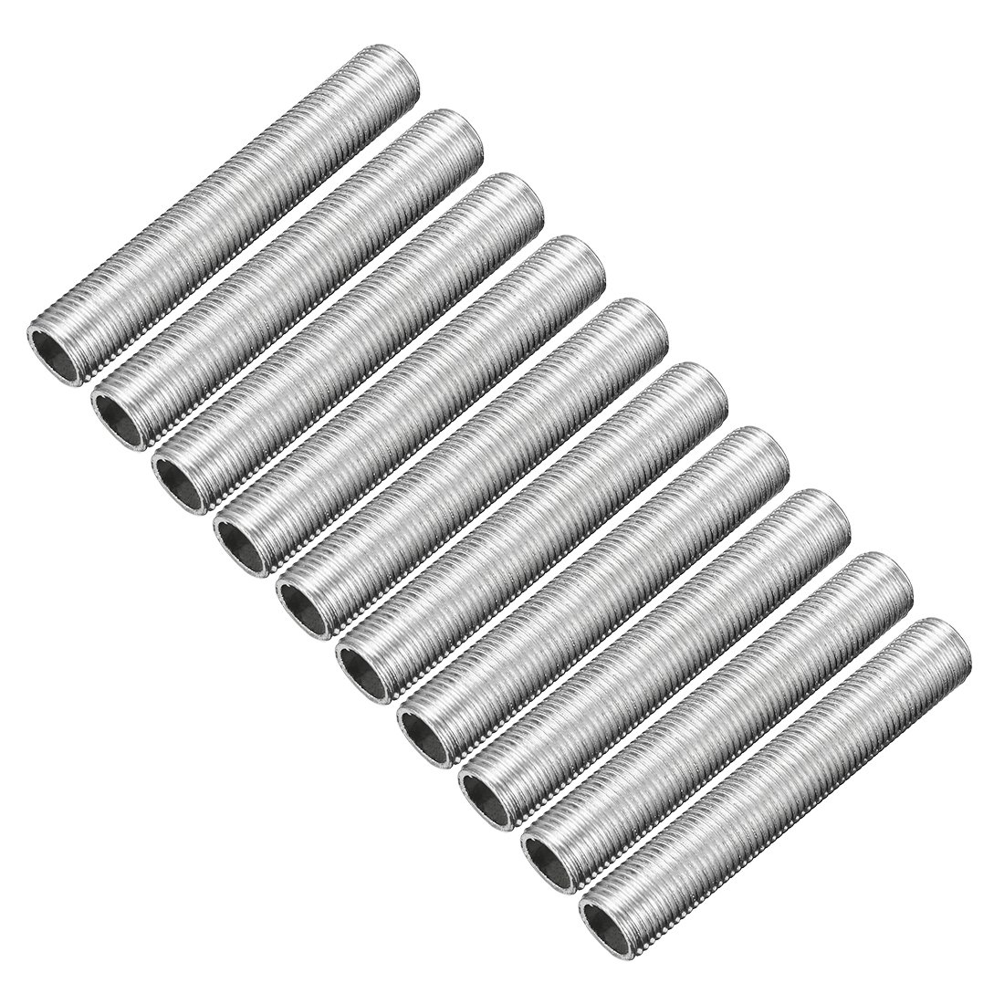 sourcing map Lamp Pipe Nipple, M10 Thread 60mm Length Hollow Lamps Repair Part Hardware for Lamp Lights, Zinc Plated Silver Tone, Pack of 10 — image 1