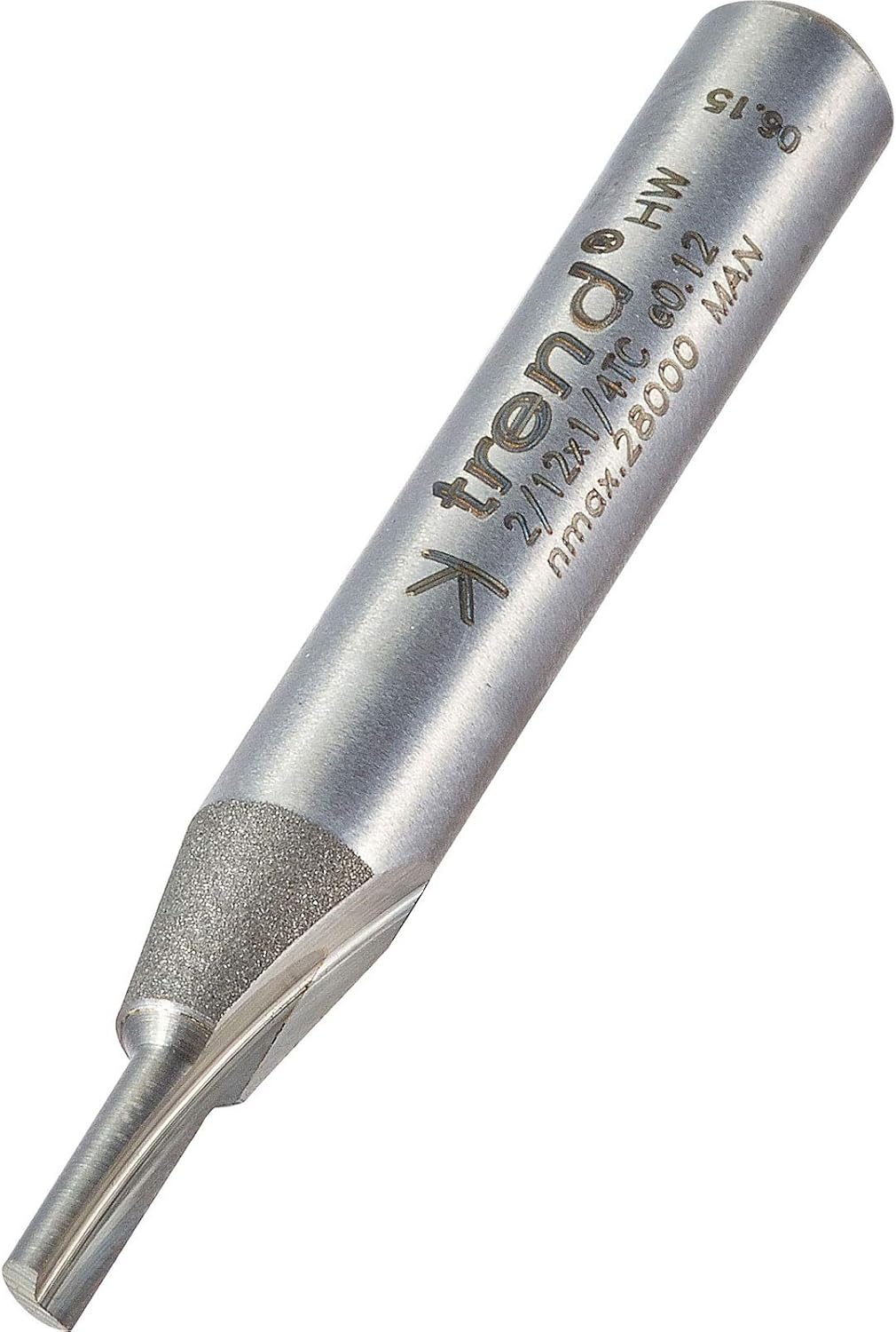 Trend Professional Single Flute Cutter, 1/4 Inch Shank, 2.7mm Cut Diameter & 8mm Cut Length, Tungsten Carbide Tipped, 2/12X1/4TC