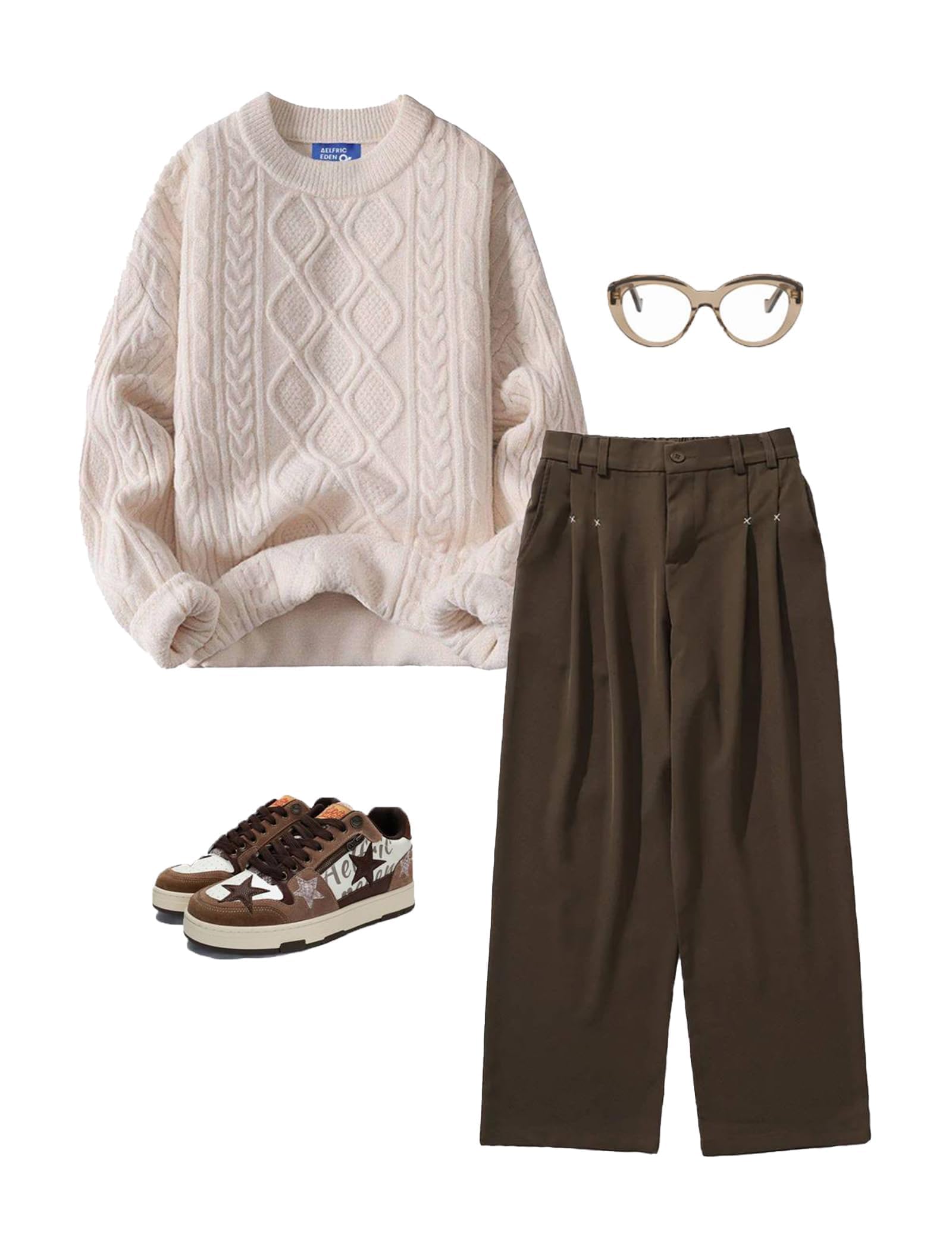 Aelfric Eden Oversized Sweater 90s Vintage Cable Knit Long Sleeve Women Heavy Crewneck Pullover