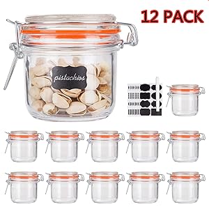 Glass Jars With Airtight Lids,Encheng 7 oz Mason Jars,Glass Jars With Leak Proof Rubber Gasket 200ml,Storage Jars With Hinged Lid for Home and Kitchen,GlassStorage Containers With Lids 12 Pack …
