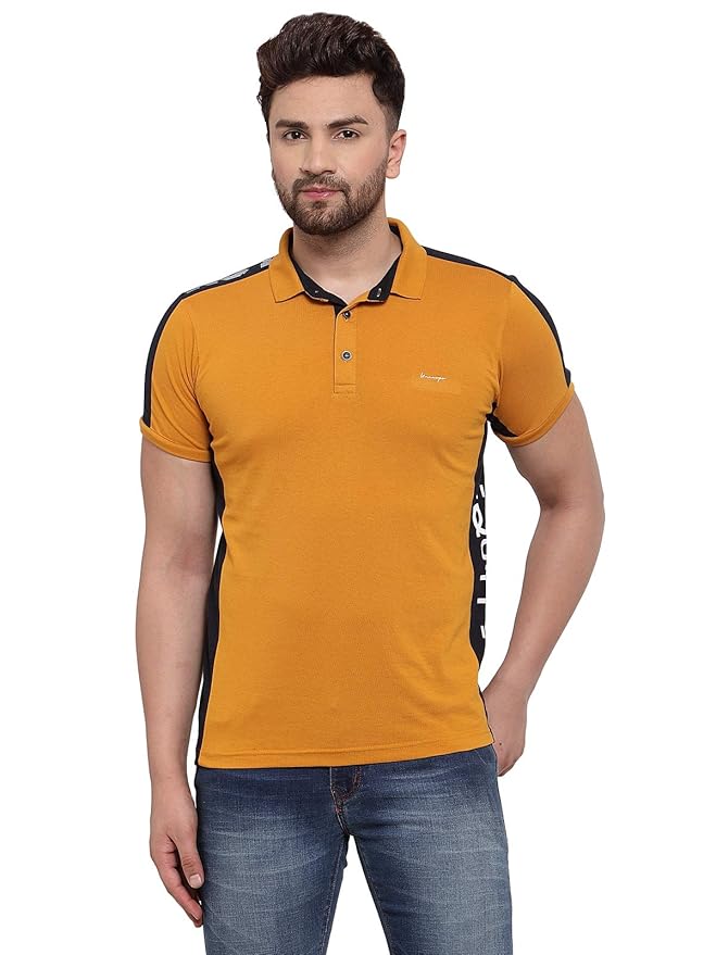 Buy Unicops Men's Mustard Polo Neck Cotton Rich Short Sleeves Color Block T-Shirt(TEE1711 