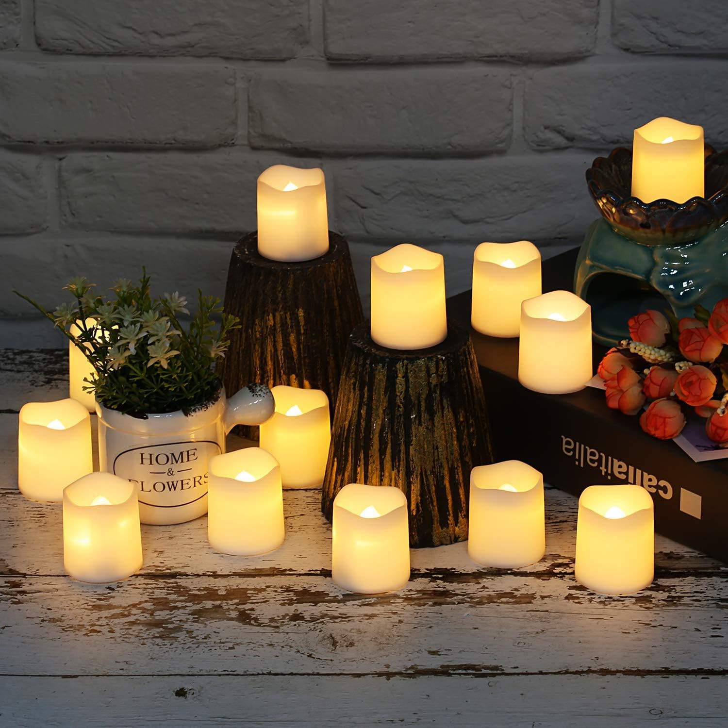 Flameless Votive Candles,Flameless Flickering Electric Fake Candle,Pack of 24,Battery Operated LED Tea Lights in Warm White for Wedding,Table,Festival Celebration,Halloween,Christmas Decorations: Home Improvement