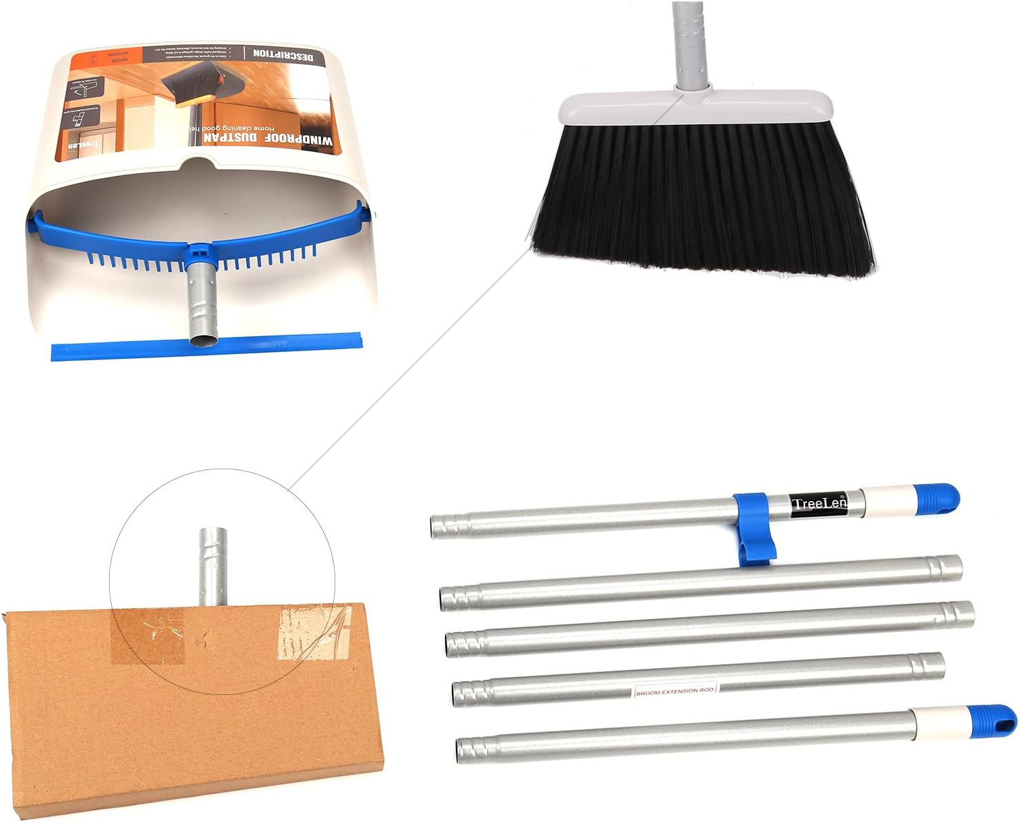 TreeLen Long Handle Broom and Dustpan Set,Upright Dust Pan Combo for Home, Kitchen, Room, Office, Lobby Floor Use Without Bending: Home & Kitchen