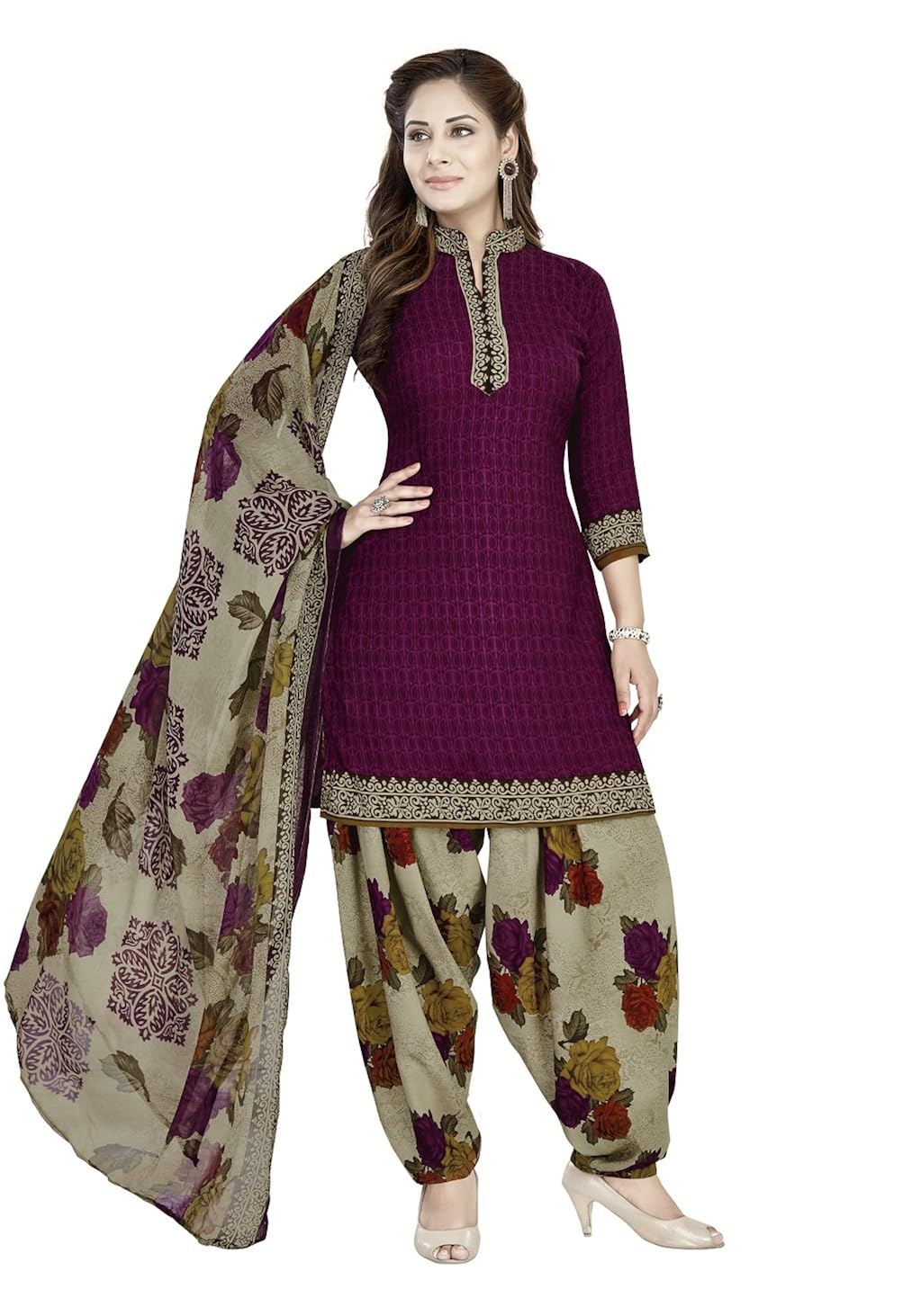 raghavjee sarees women's crepe georgette dress material (rjlcx6069_wine pink_free size)