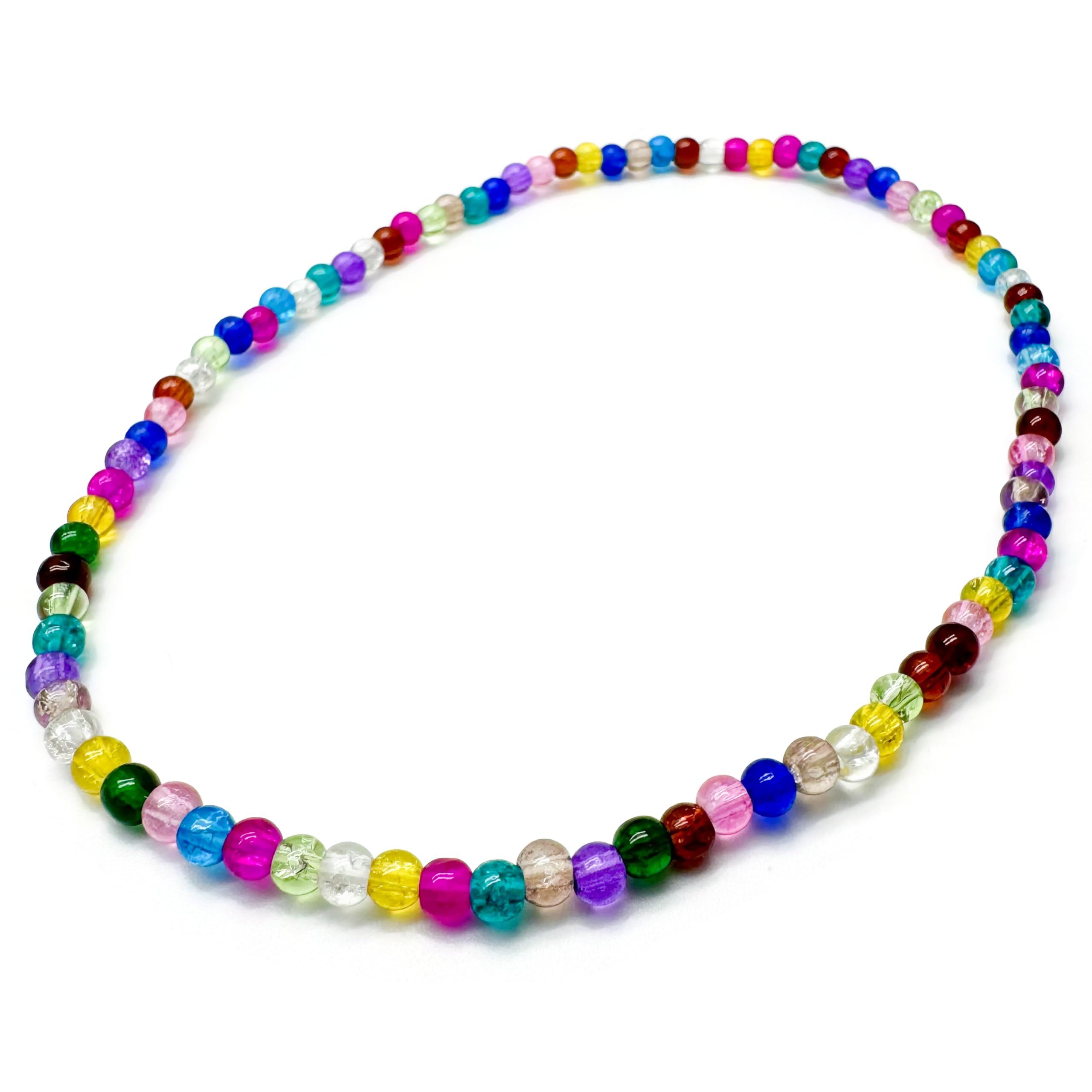 Vilda Jewellery XXL Colourful Crackle Glass Bead Anklet on Elastic - Handmade Multi-Colour Design : Plus Size Extra Large 13 inches - 4mm Beads in Fresh Summer Colours