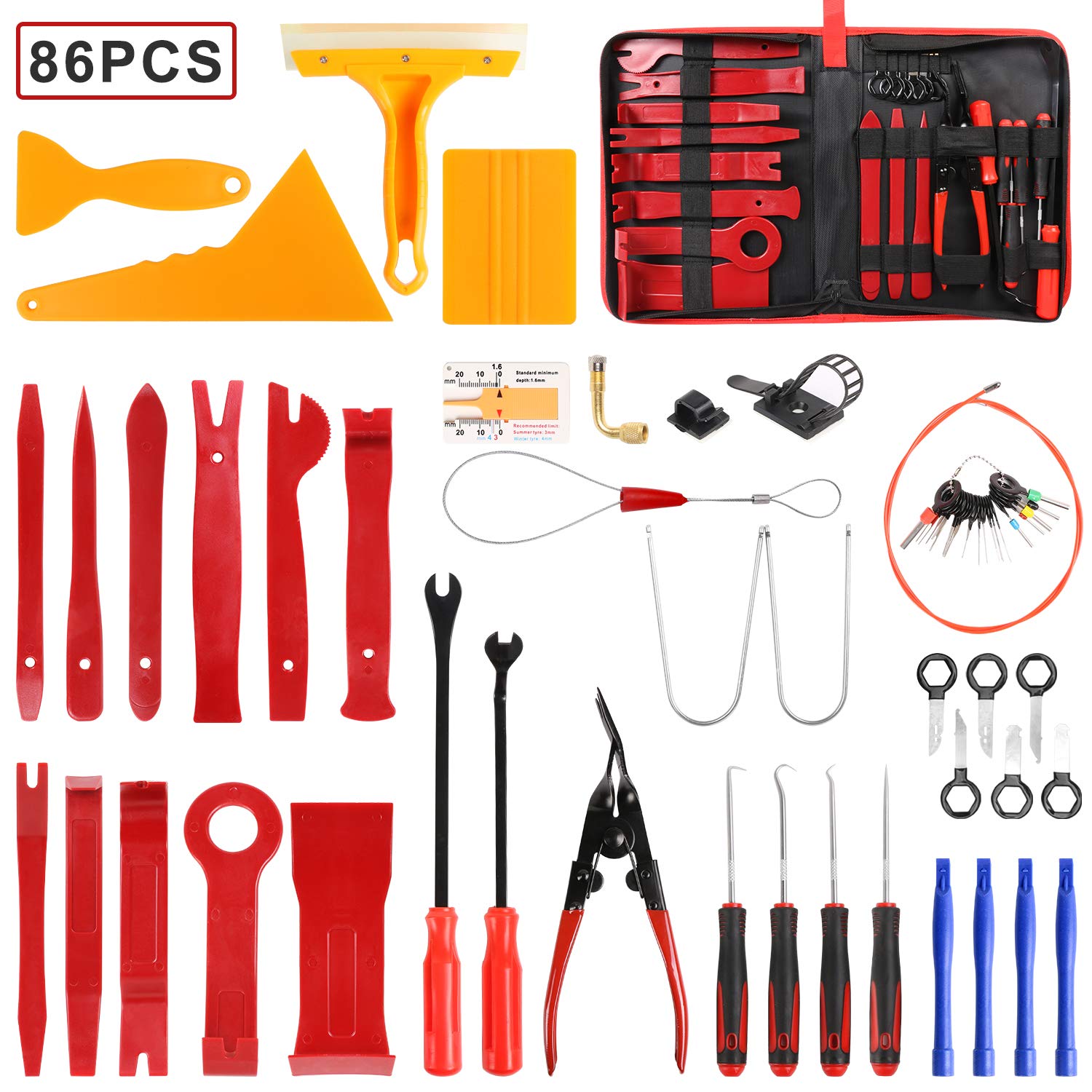 flintronic Car Removal Tools, 86 PCS Door Panel Removal Tool Set, Auto Fastener/Remover for Car Panel Dash Audio Radio Removal Installer and Repair Pry Tool Kit Fastener Remover Kit with Storage Bag