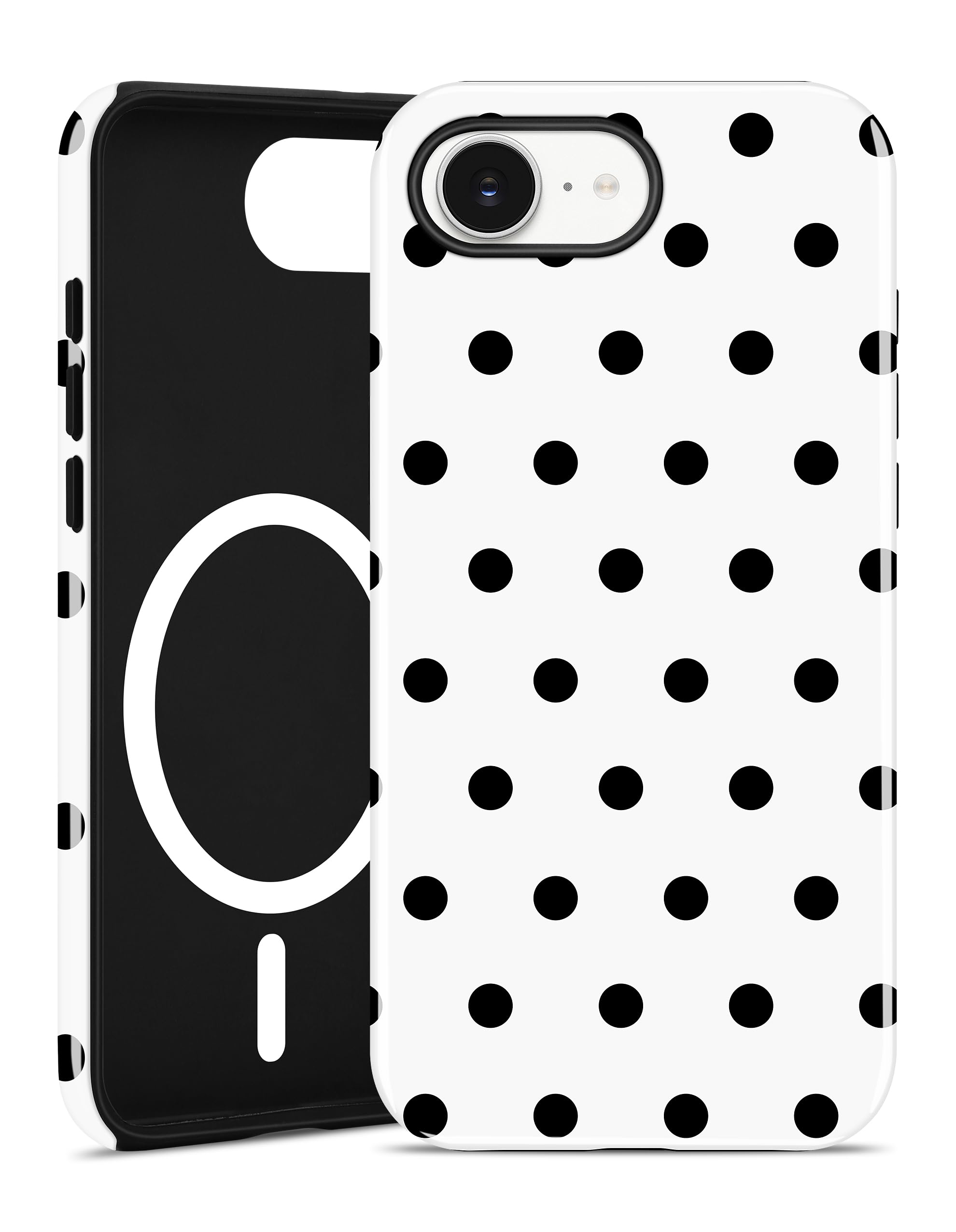 Aitipy Magnetic Polka Dot Phone Case for iPhone 16e/17e, Compatible with MagSafe, Cute Mid White Polka Dots Aesthetic Soft TPU and Hard PC Shockproof Protective Phone Cover for Women Girls-Shiny