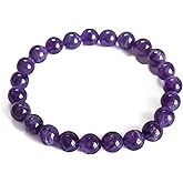 Silan's Natural Amethyst Bracelet with Lucky Card, Purple Crystal Stretch Gift for Women, Elastic Adjustable Healing Stone Jewelry