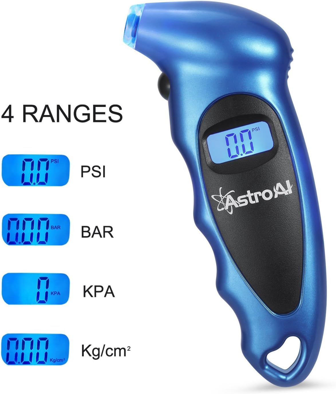 AstroAI Digital Tire Pressure Gauge 150 PSI 4 Settings for Car Truck Bicycle with Backlit LCD and Non-Slip Grip, Blue: Industrial & Scientific