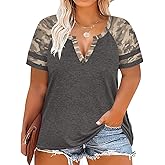 CARCOS Plus Size Tops for Women Short Sleeve Summer Pullover Color Block Crewneck/V Neck Tee Tunic Loose Fit Tshirts XL-5XL