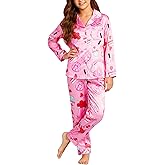 PATPAT Girls Satin Pajama Set - Silky Long Sleeve Sleepwear for Kids with Bag,Ages 5-14 Years
