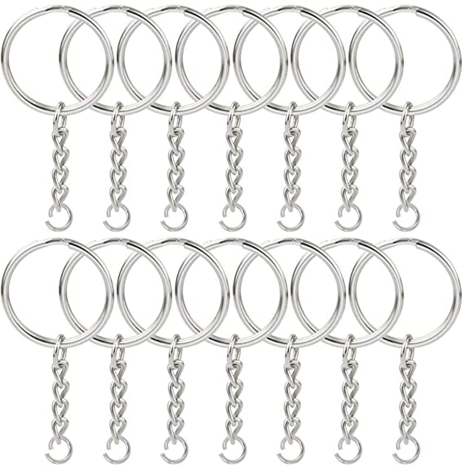 3DBUYER 100Pcs Keychain Split Metal Key Ring with Link Chain and Open Jump Ring - Bulk for Crafts DIY Jewelry Making 1"/25mm