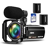 4K ビデオカメラ 充電式マイク 超広角レンズ レンズカバー 32G カード付け WIFI機能 60FPS 48MP HDR Youtubeで生放送 ビデオ通話 16倍デジタルズーム 赤外線夜視機能
