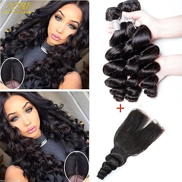 Amazon Com Xccoco 7a Peruvian 3 Bundles Loose Wave With Closure