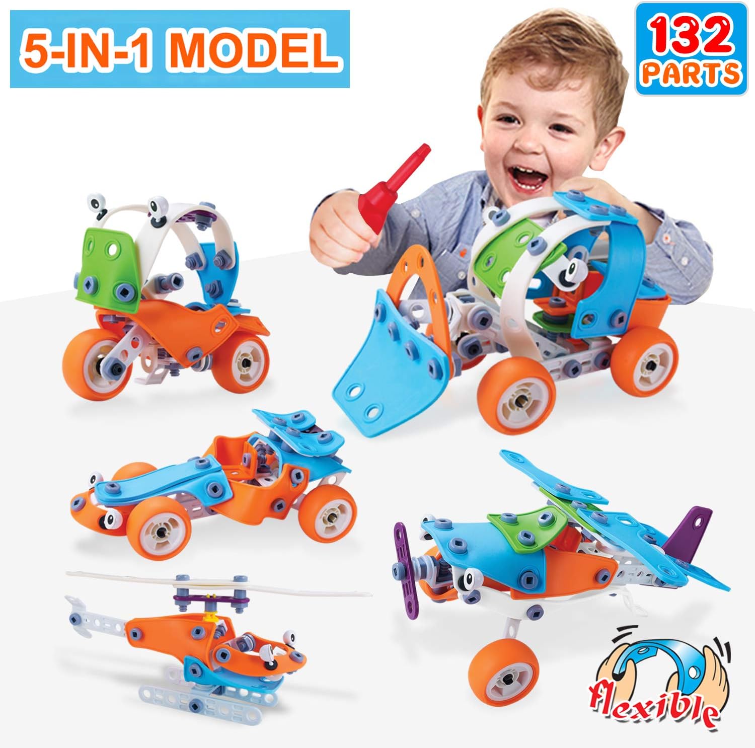 ACTRINIC 132PCS Engineering STEM Educational Building Toys DIY learning Building Kit Building Blocks Construction Toys Set Best gift for boys/girls toddlers Kids age 4 5 6 7 8 9 10+Year Old