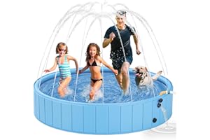 YSJILIDE Dog Pools for Large Dogs, 2-in-1 Sprinkler Pool for Kids Non-Slip Dog Swimming Pool for Outdoor Backyard Kids Dogs Ducks and Pet Baths 70" x 12"