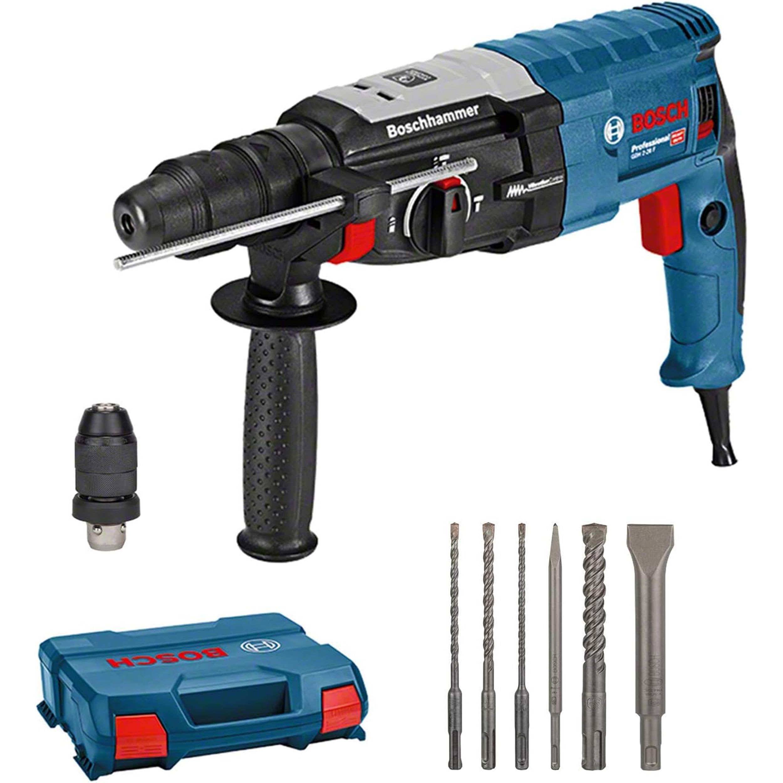 Bosch Professional Bohrhammer GBH 2-28 F (Leistung 880 Watt, Bohr-Ø Beton max: 28 mm, inkl. 6tlg. Bohr-Meißel-Set, SDS-plus, L-Case) - Amazon Exclusive Set Set