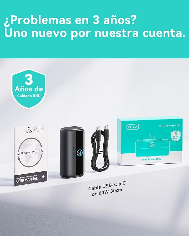 22.5W Carga Rapida Mini Batería Externa, 5500mAh USB C Power Bank Conector Plegable, Cargador Ligera Batería Externa con Pantalla LCD Powerbank para iPhone 16/15/15 Plus/15 Pro MAX Samsung etc