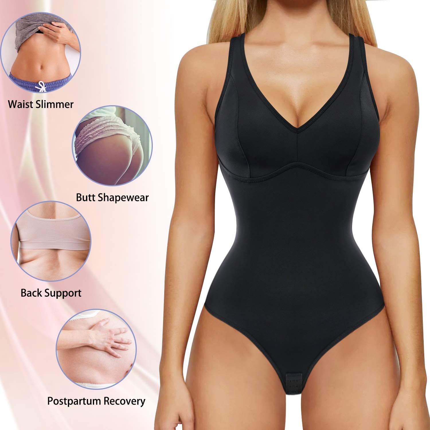 Nebility Women Waist Trainer Shapewear Slim Body Shaper Sexy Deep V Neck Thong Bodysuit Tummy Control Jumpsuit Tops at  Women’s Clothing store