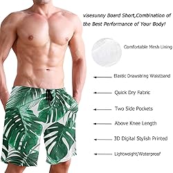 visesunny Men's Tropical Palm Leaf Pattern Beach