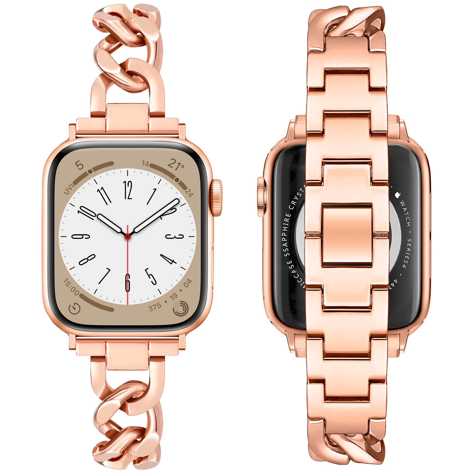 Aniaboho Compatible with Metal Band Apple Watch Bands for Women Men 42mm(Series 11/10) 40mm 41mm 38mm, Single Chain Design Adjustable iWatch Bands for Apple Watch Ultra 2 1 Series 11 10 9 SE 8 7 6 5 4 3 2 1 Band (Rose Gold)