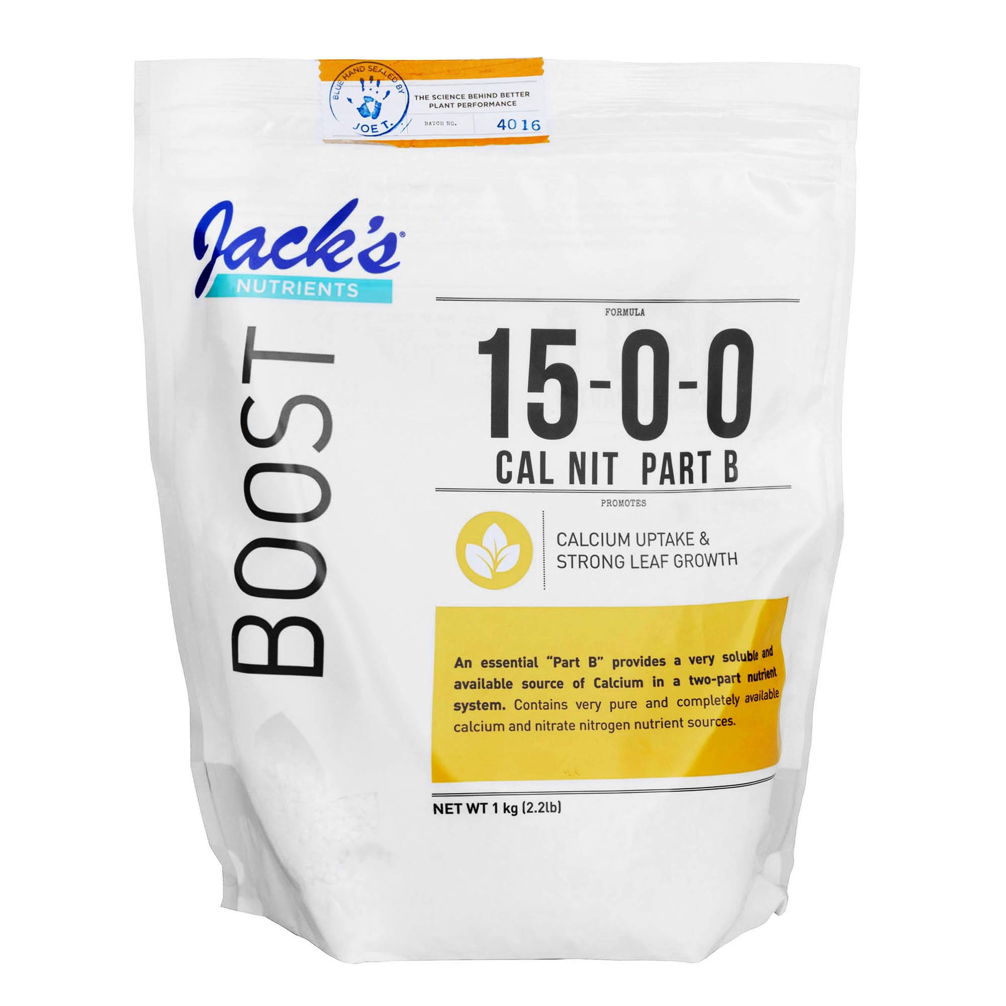 Photo 1 of Jack's Classic Nutrients 15-0-0 Part B Calcium Nitrate Water-Soluble Fertilizer for Calcium Uptake and Strong Leaf Growth in Continuous Liquid Feed Programs, 2.2Lbs