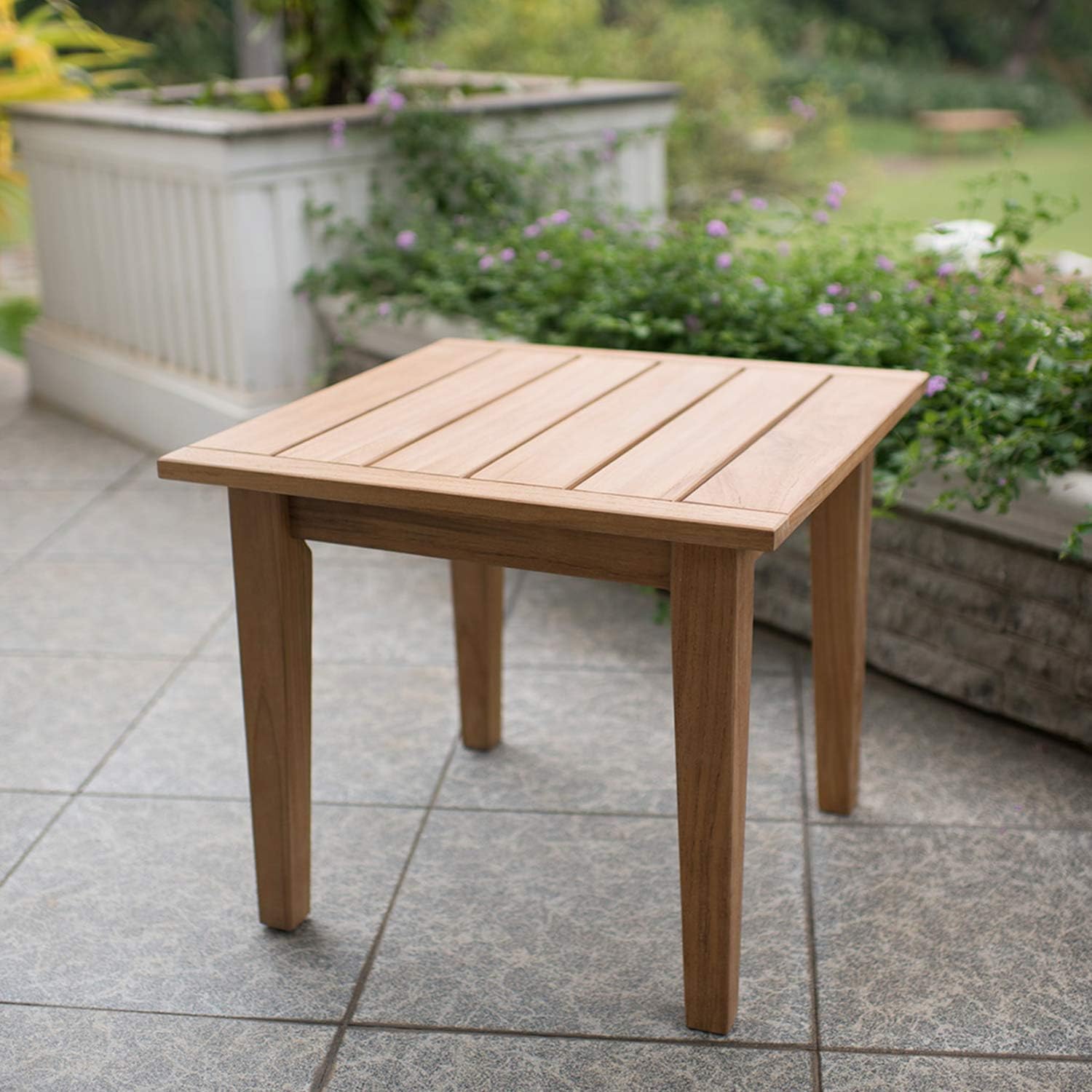 Amazon Com Cambridge Casual Solid Teak Wood Andrea Square Side Table Natural Garden Outdoor