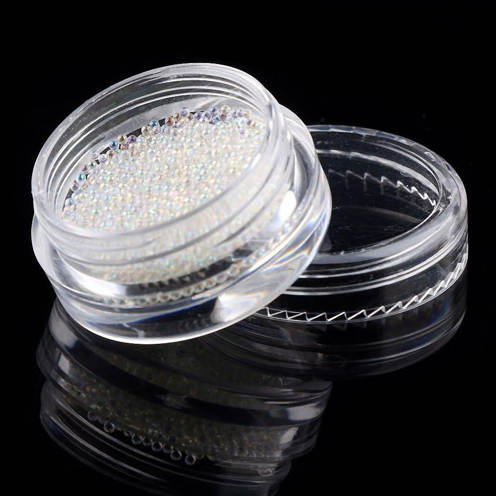 MOPRETTY Nail Art Micro Rhinestone AB Crystal Glass Mini Beads Gardient Dazzling Caviar Beads 3D Nail Decoration 0.6mm 2 Bottle/set + 1pc Free tray