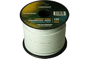 Harmony Audio HA-PW14WHITE Primary Single Conductor 14 Gauge White Power or Ground Wire Roll 100 Feet Cable for Car Audio/Trailer/Model Train/Remote