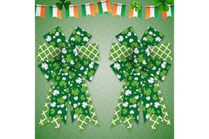 Threetols 2 Pack St. Patrick's Day Wreath Bows, Green Clover Check Bows for Wreath Irish Holiday Green Shamrock Decoration Bows for Irish Indoor Outdoor Holiday St Patricks Party Decor