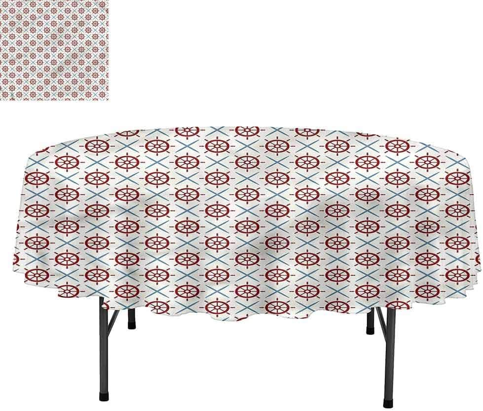Aishare Store Ships Wheel Oil-Proof Spill-Proof and Water Resistance Microfiber Tablecloth, Diagonal Grid Geometry, Table Cover for Dining Table, Round 50"