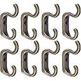 uxcell Wall Hooks, 8Pcs - Zinc Alloy Double Prong Retro Hook, Mini Small Hooks for Hanging Towel Coat Backpack Clothes Scarf Keys Hat Cup (Bronze)